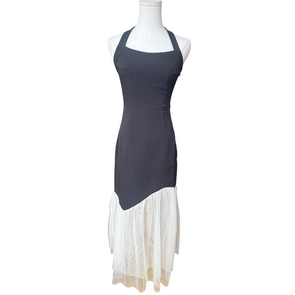 Commense Black And White Halter Backless Maxi Dress XS NWT Asymmetrical Sheer - Picture 1 of 13